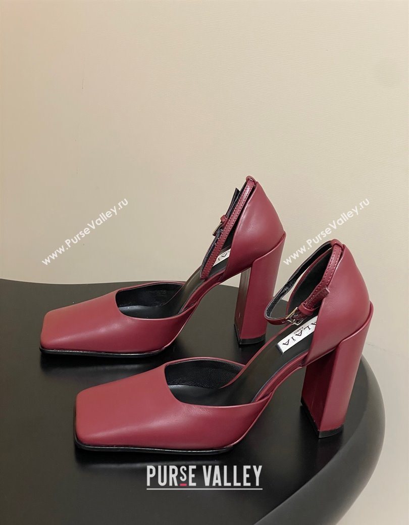 Alaia Square DOrsay Mary Janes Pumps 10cm in Calf Leather Red 2025 AL102909 (MD-251029140)