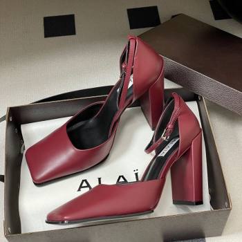 Alaia Square DOrsay Mary Janes Pumps 10cm in Calf Leather Red 2025 AL102909 (MD-251029140)