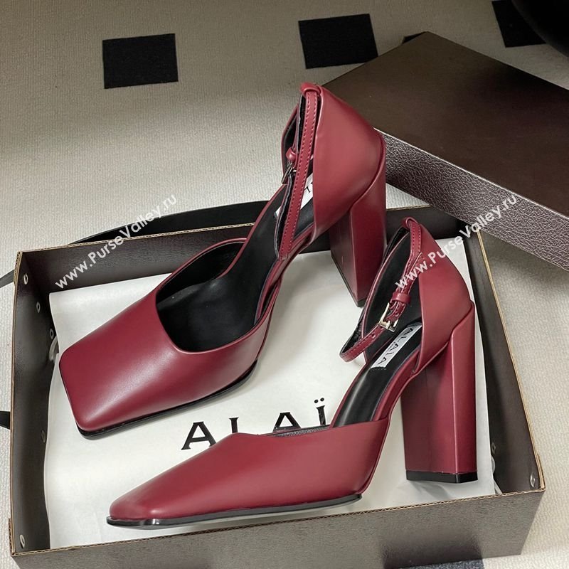 Alaia Square DOrsay Mary Janes Pumps 10cm in Calf Leather Red 2025 AL102909 (MD-251029140)