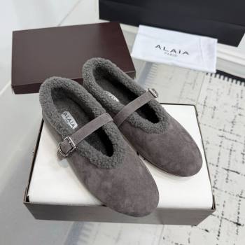 Alaia Ballet Flats in Suede and Shearling Dark Grey 2025 AL102901 (KER-251029099)