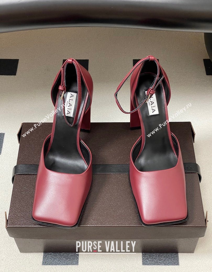 Alaia Square DOrsay Mary Janes Pumps 10cm in Calf Leather Red 2025 AL102909 (MD-251029140)