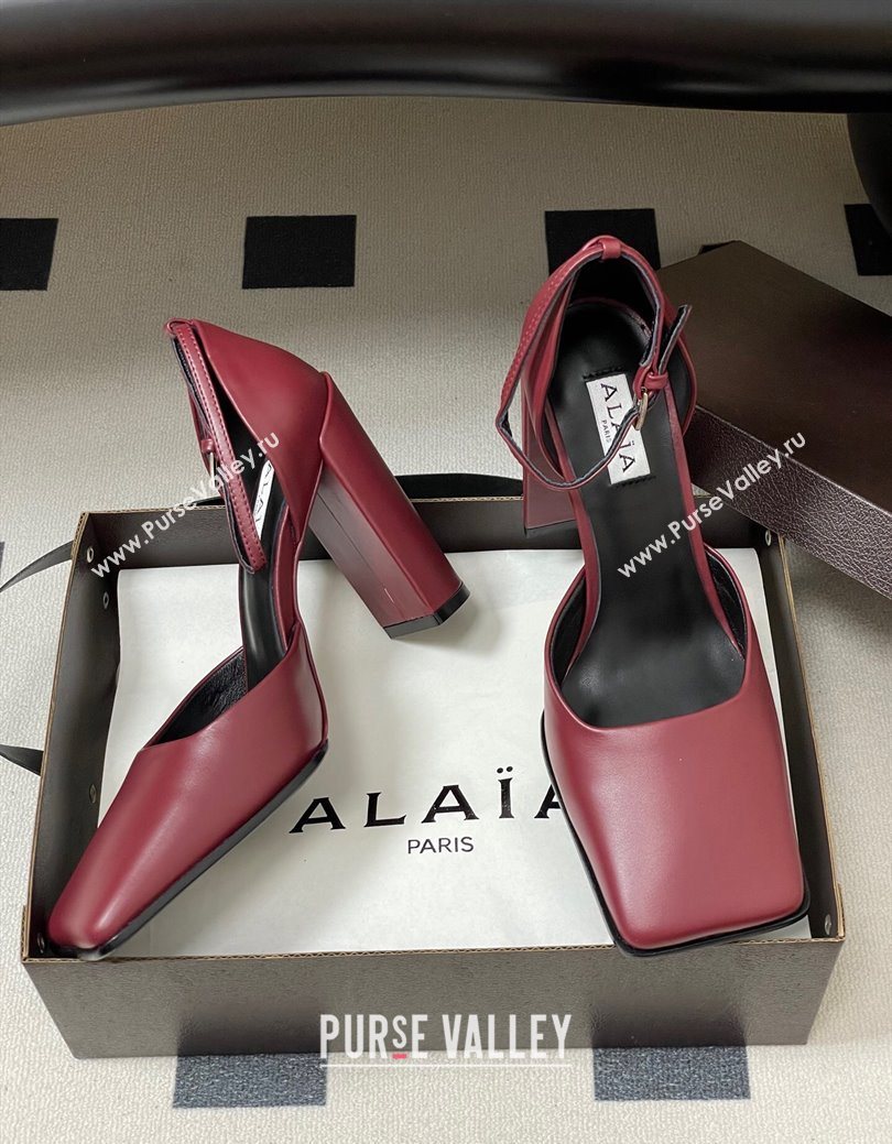 Alaia Square DOrsay Mary Janes Pumps 10cm in Calf Leather Red 2025 AL102909 (MD-251029140)