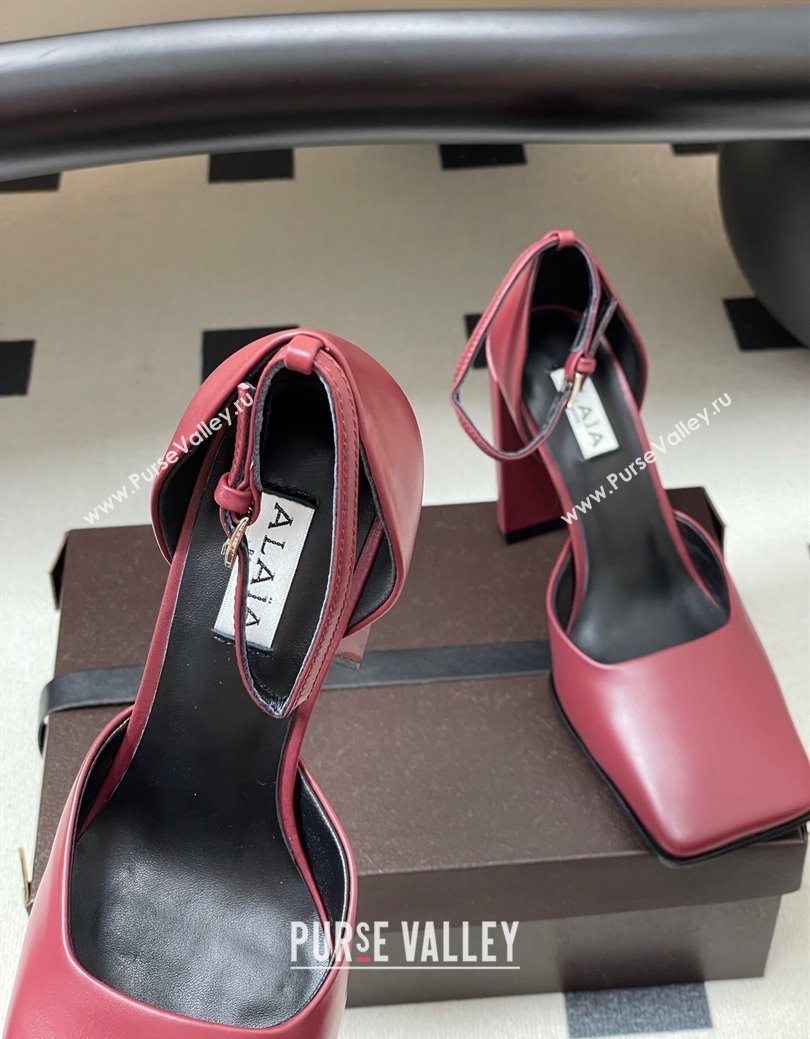 Alaia Square DOrsay Mary Janes Pumps 10cm in Calf Leather Red 2025 AL102909 (MD-251029140)