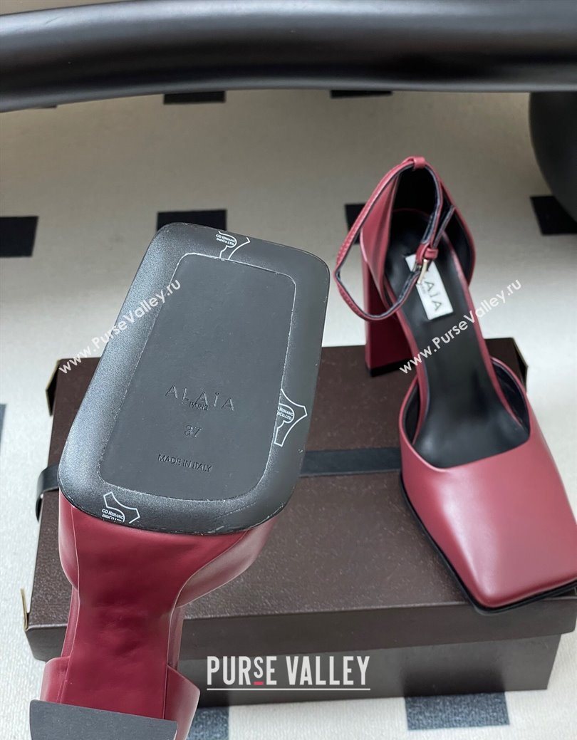 Alaia Square DOrsay Mary Janes Pumps 10cm in Calf Leather Red 2025 AL102909 (MD-251029140)