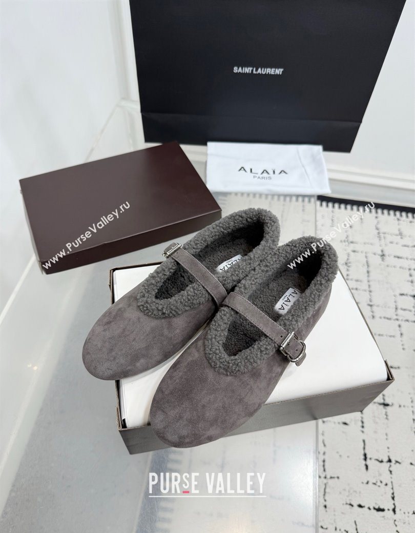 Alaia Ballet Flats in Suede and Shearling Dark Grey 2025 AL102901 (KER-251029099)