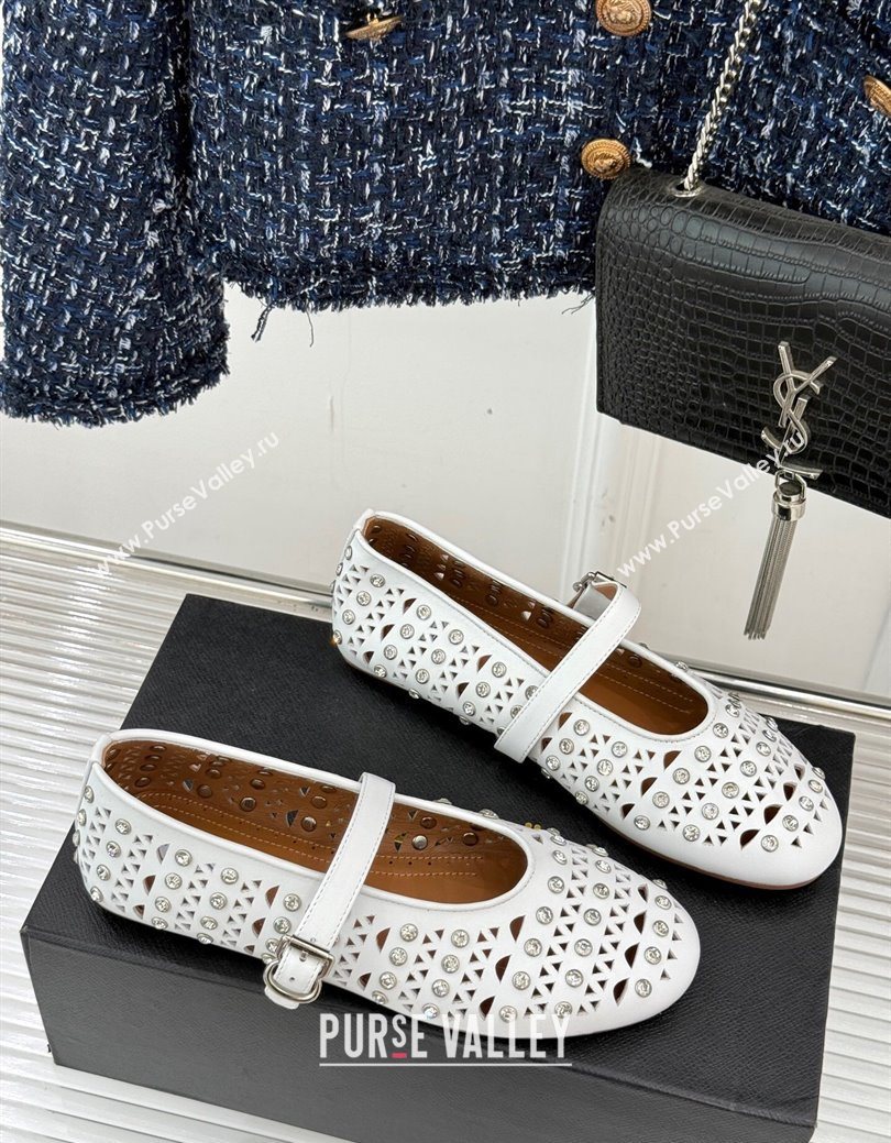 Alaia Ballet Flats in Openwork Leather with Eyelet with Strass White 2025 AL102910 (MD-251029141)