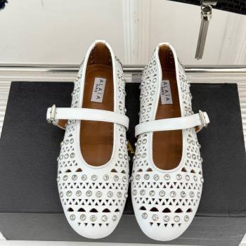 Alaia Ballet Flats in Openwork Leather with Eyelet with Strass White 2025 AL102910 (MD-251029141)