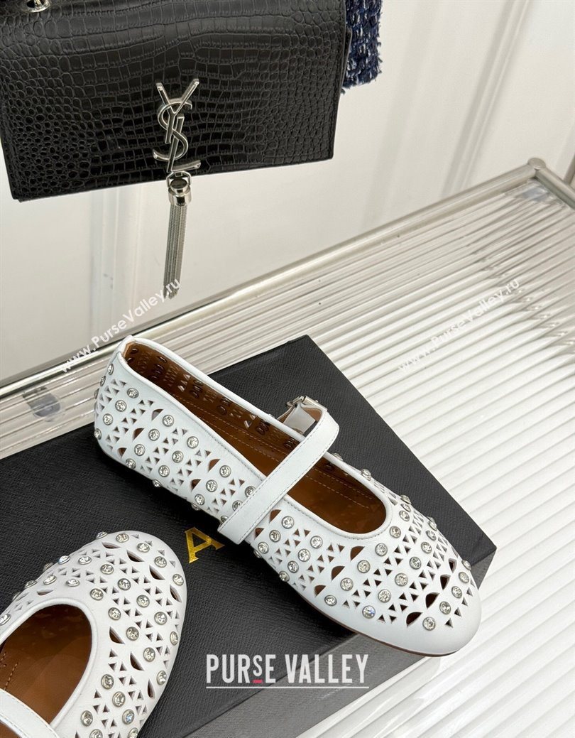 Alaia Ballet Flats in Openwork Leather with Eyelet with Strass White 2025 AL102910 (MD-251029141)