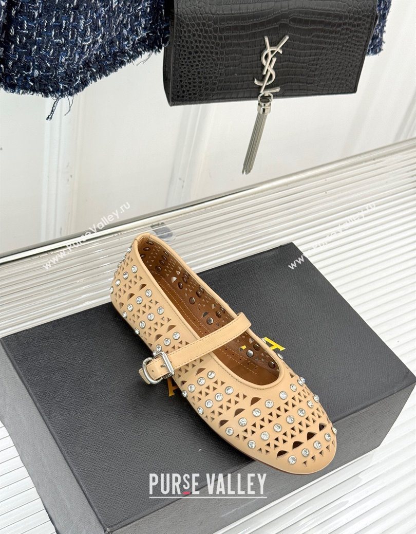 Alaia Ballet Flats in Openwork Leather with Eyelet with Strass Apricot 2025 AL102910 (MD-251029142)