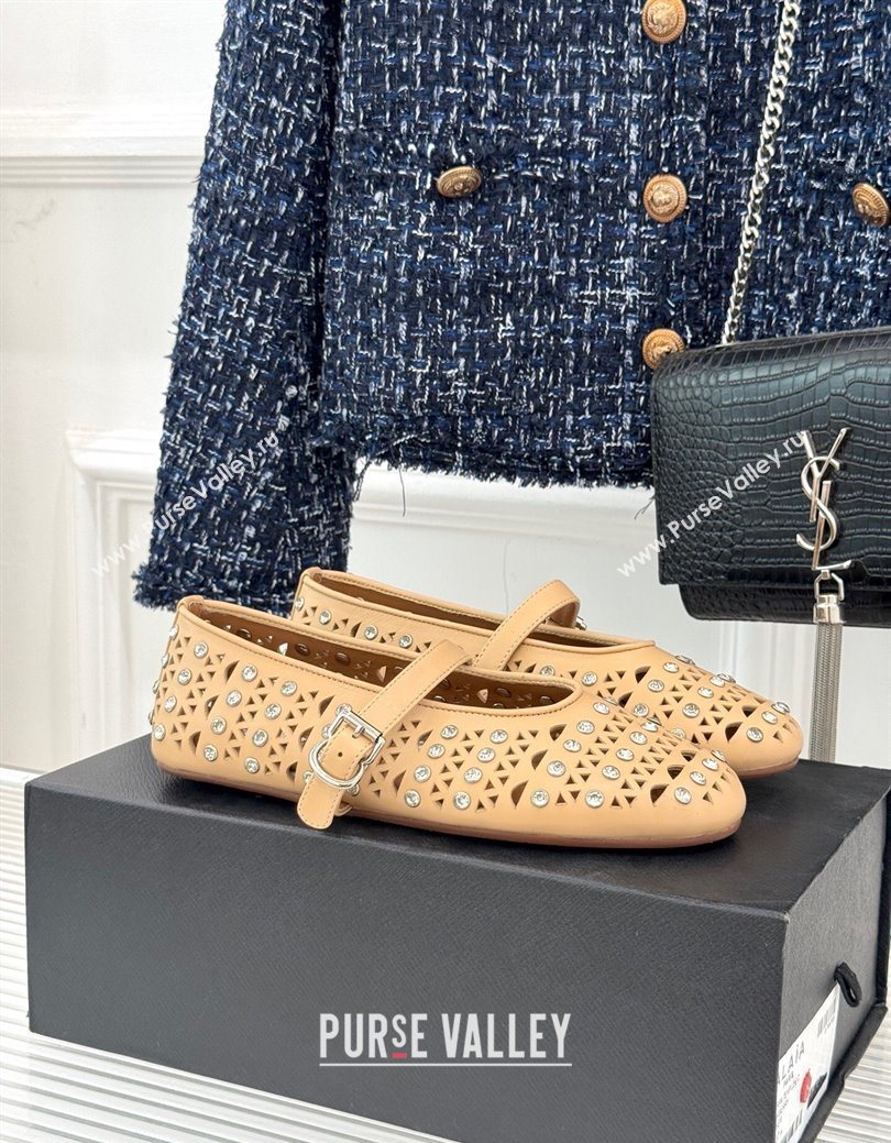 Alaia Ballet Flats in Openwork Leather with Eyelet with Strass Apricot 2025 AL102910 (MD-251029142)