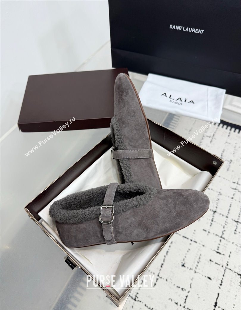 Alaia Ballet Flats in Suede and Shearling Dark Grey 2025 AL102901 (KER-251029099)