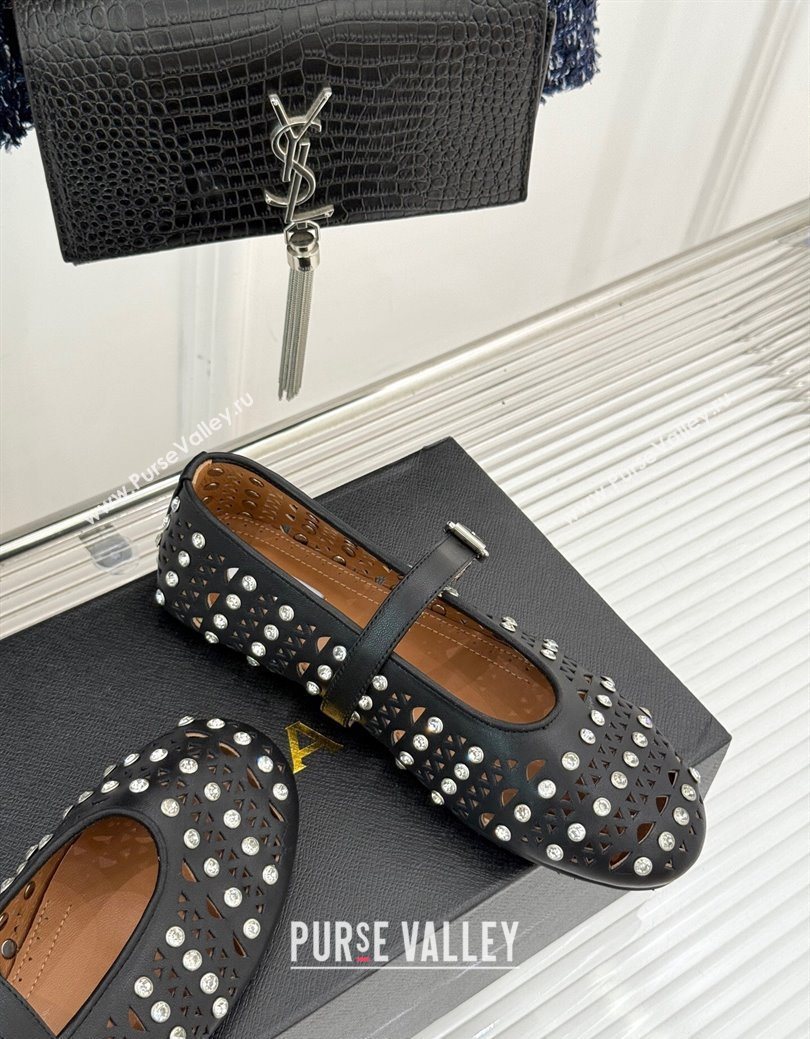 Alaia Ballet Flats in Openwork Leather with Eyelet with Strass Black 2025 AL102910 (MD-251029143)