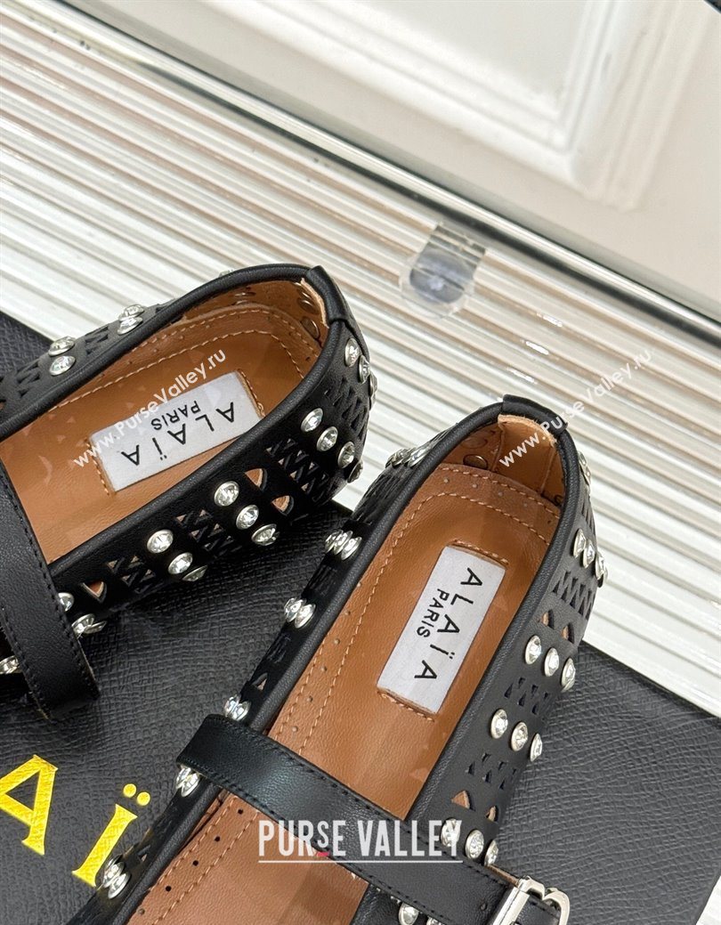 Alaia Ballet Flats in Openwork Leather with Eyelet with Strass Black 2025 AL102910 (MD-251029143)