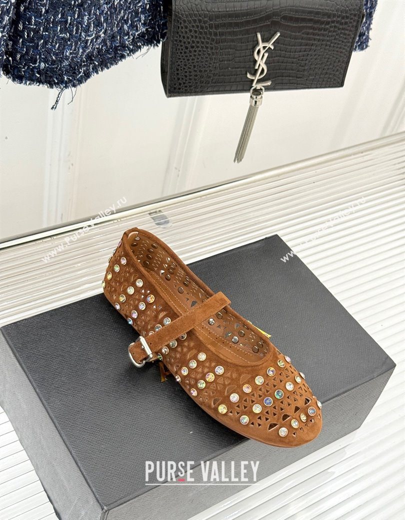 Alaia Ballet Flats in Openwork Suede with Eyelet with Strass Camel 2025 AL102910 (MD-251029145)