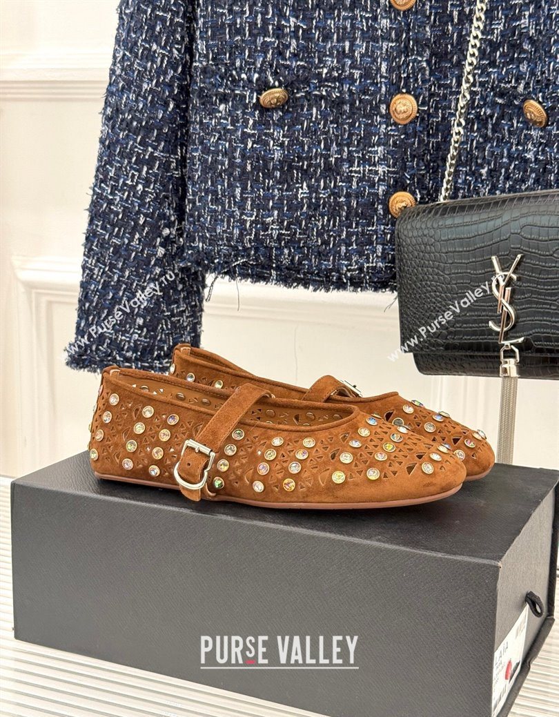 Alaia Ballet Flats in Openwork Suede with Eyelet with Strass Camel 2025 AL102910 (MD-251029145)