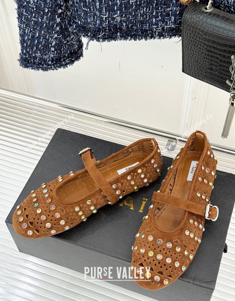 Alaia Ballet Flats in Openwork Suede with Eyelet with Strass Camel 2025 AL102910 (MD-251029145)