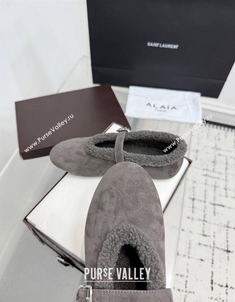 Alaia Ballet Flats in Suede and Shearling Dark Grey 2025 AL102901 (KER-251029099)
