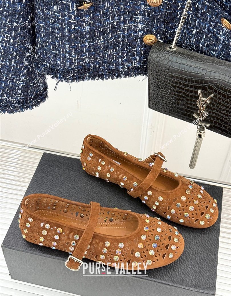 Alaia Ballet Flats in Openwork Suede with Eyelet with Strass Camel 2025 AL102910 (MD-251029145)