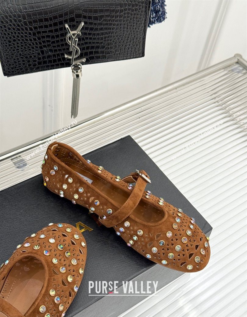 Alaia Ballet Flats in Openwork Suede with Eyelet with Strass Camel 2025 AL102910 (MD-251029145)