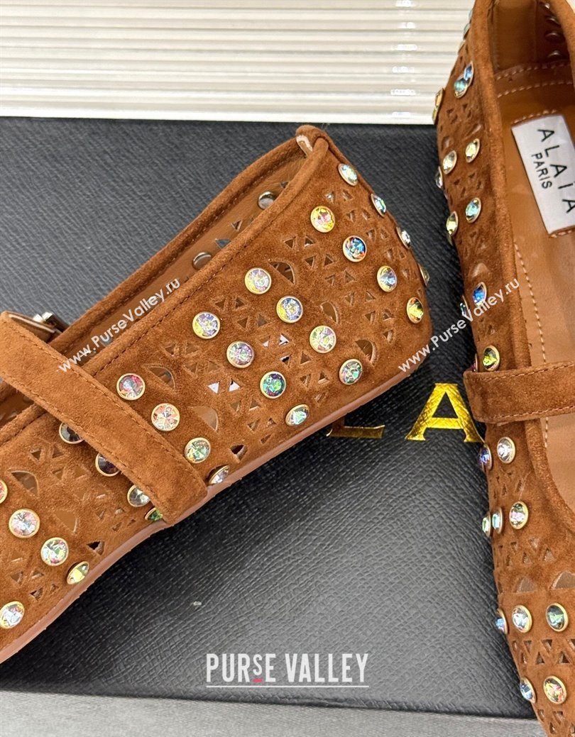 Alaia Ballet Flats in Openwork Suede with Eyelet with Strass Camel 2025 AL102910 (MD-251029145)