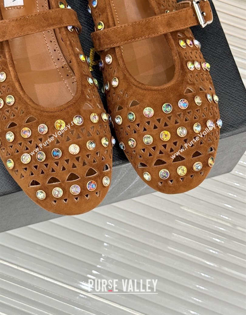 Alaia Ballet Flats in Openwork Suede with Eyelet with Strass Camel 2025 AL102910 (MD-251029145)
