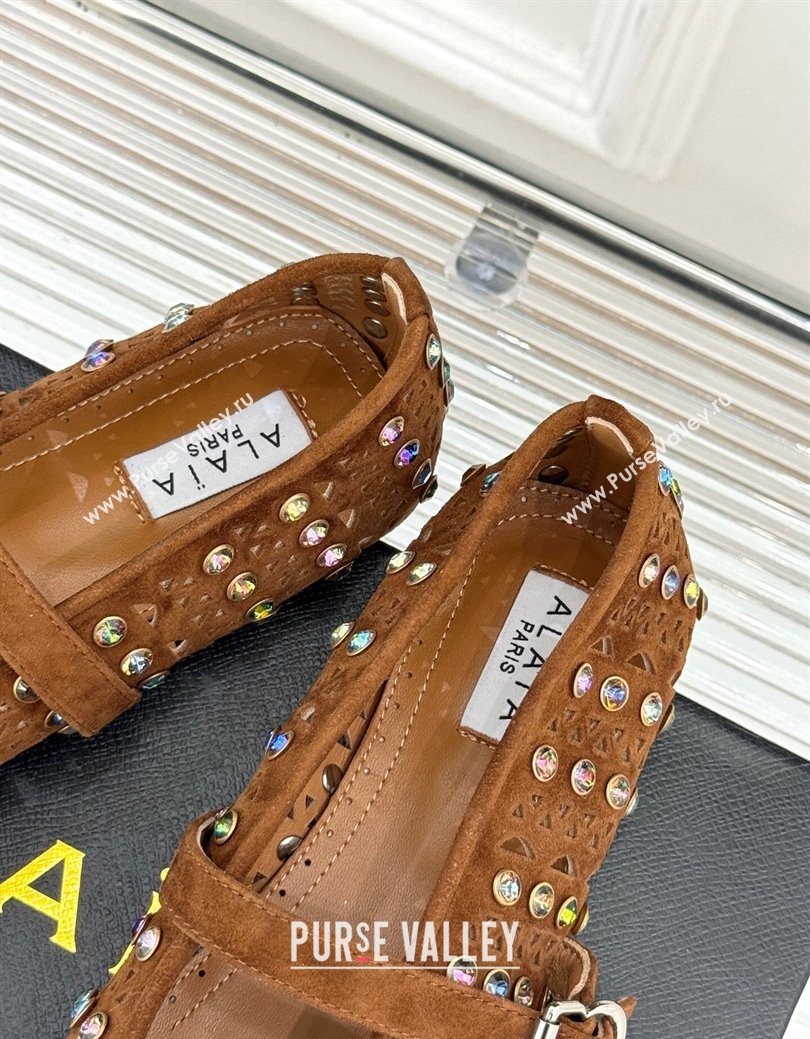 Alaia Ballet Flats in Openwork Suede with Eyelet with Strass Camel 2025 AL102910 (MD-251029145)