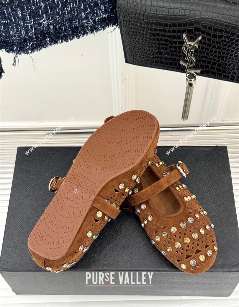 Alaia Ballet Flats in Openwork Suede with Eyelet with Strass Camel 2025 AL102910 (MD-251029145)