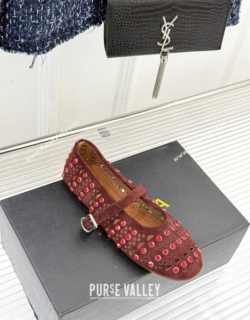 Alaia Ballet Flats in Openwork Suede with Eyelet with Strass Dark Brown 2025 AL102910 (MD-251029146)
