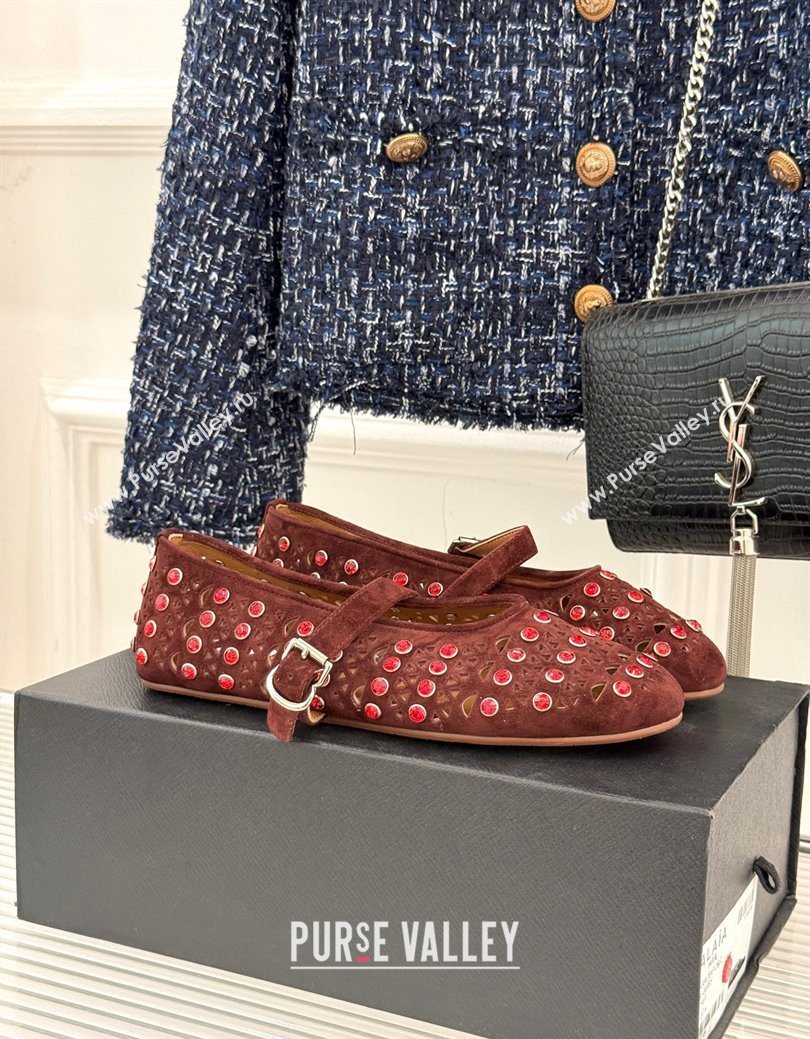 Alaia Ballet Flats in Openwork Suede with Eyelet with Strass Dark Brown 2025 AL102910 (MD-251029146)