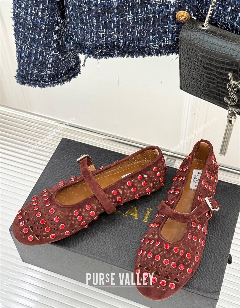 Alaia Ballet Flats in Openwork Suede with Eyelet with Strass Dark Brown 2025 AL102910 (MD-251029146)