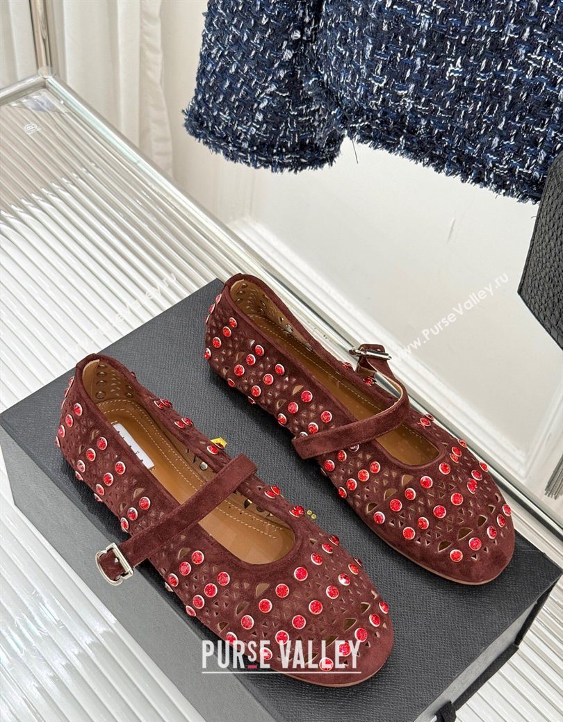 Alaia Ballet Flats in Openwork Suede with Eyelet with Strass Dark Brown 2025 AL102910 (MD-251029146)