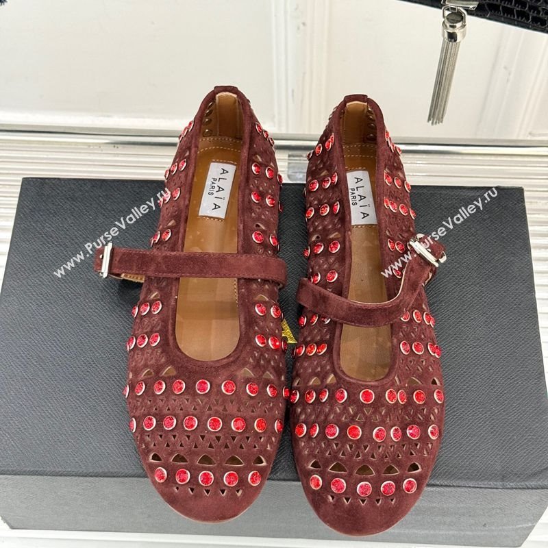 Alaia Ballet Flats in Openwork Suede with Eyelet with Strass Dark Brown 2025 AL102910 (MD-251029146)