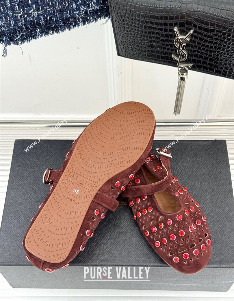 Alaia Ballet Flats in Openwork Suede with Eyelet with Strass Dark Brown 2025 AL102910 (MD-251029146)