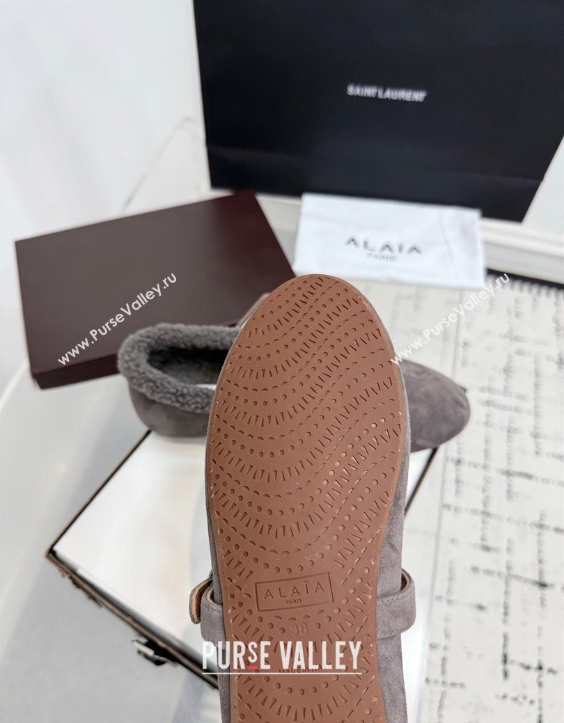 Alaia Ballet Flats in Suede and Shearling Dark Grey 2025 AL102901 (KER-251029099)