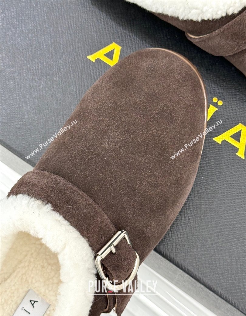 Alaia Suede and Wool Flat Mules with Buckle Dark Brown 2025 AL102912 (MD-251029153)