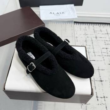 Alaia Ballet Flats in Suede and Shearling Black 2025 AL102901 (KER-251029096)