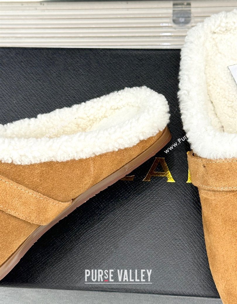 Alaia Suede and Wool Flat Mules with Buckle Light Brown 2025 AL102912 (MD-251029155)