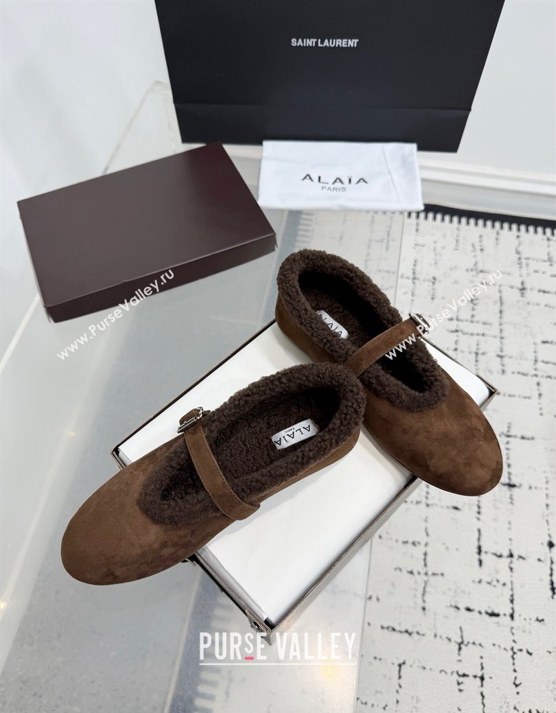 Alaia Ballet Flats in Suede and Shearling Dark Brown 2025 AL102901 (KER-251029100)