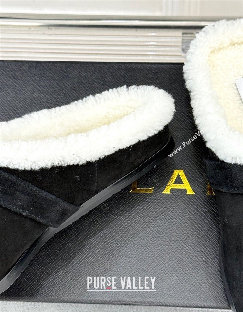 Alaia Suede and Wool Flat Mules with Buckle Black 2025 AL102912 (MD-251029158)