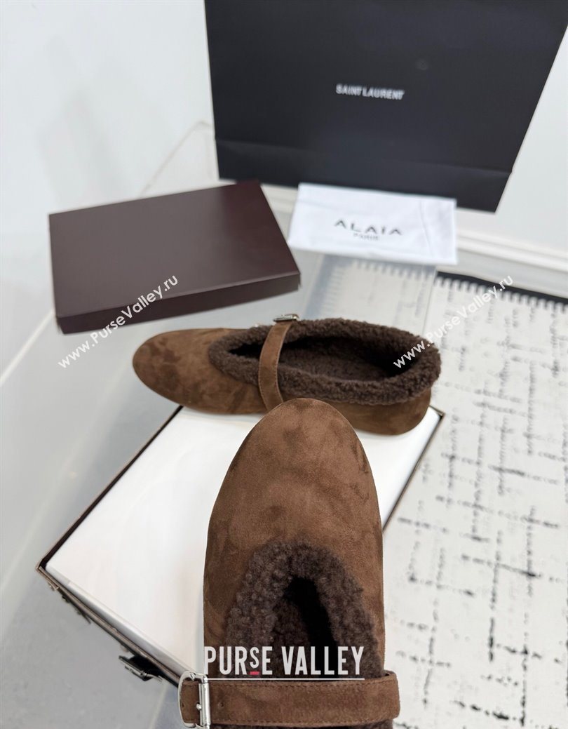 Alaia Ballet Flats in Suede and Shearling Dark Brown 2025 AL102901 (KER-251029100)