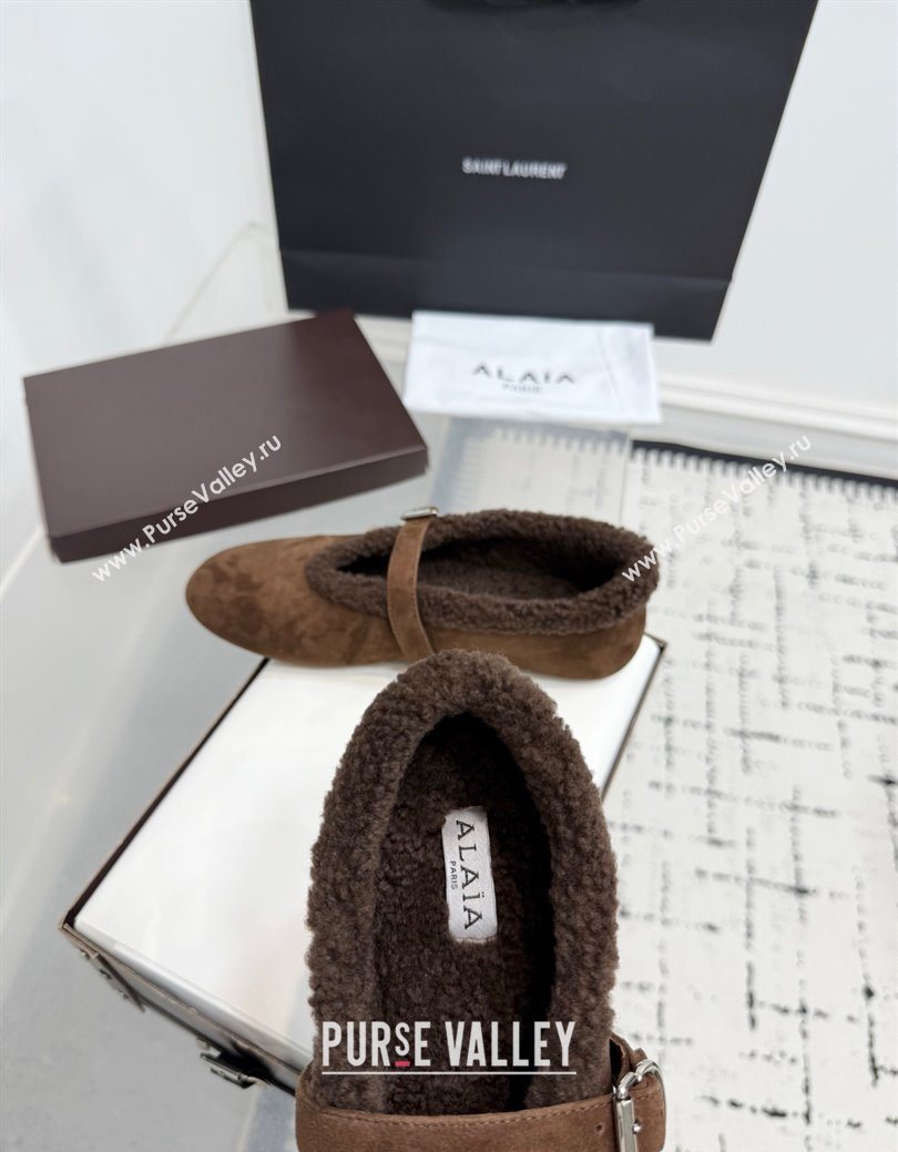Alaia Ballet Flats in Suede and Shearling Dark Brown 2025 AL102901 (KER-251029100)