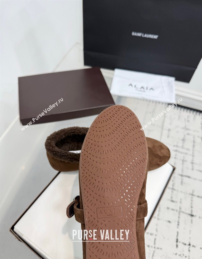 Alaia Ballet Flats in Suede and Shearling Dark Brown 2025 AL102901 (KER-251029100)