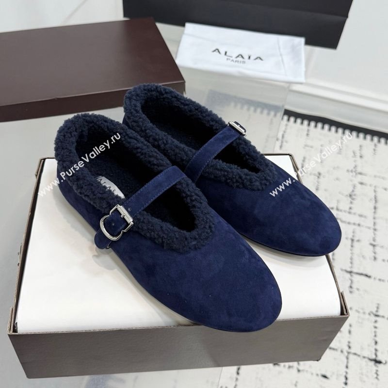 Alaia Ballet Flats in Suede and Shearling Navy Blue 2025 AL102901 (KER-251029101)