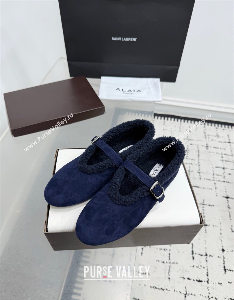 Alaia Ballet Flats in Suede and Shearling Navy Blue 2025 AL102901 (KER-251029101)