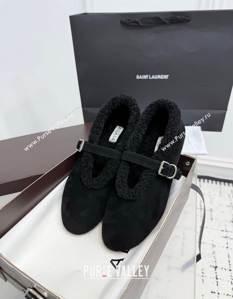 Alaia Ballet Flats in Suede and Shearling Black 2025 AL102901 (KER-251029096)