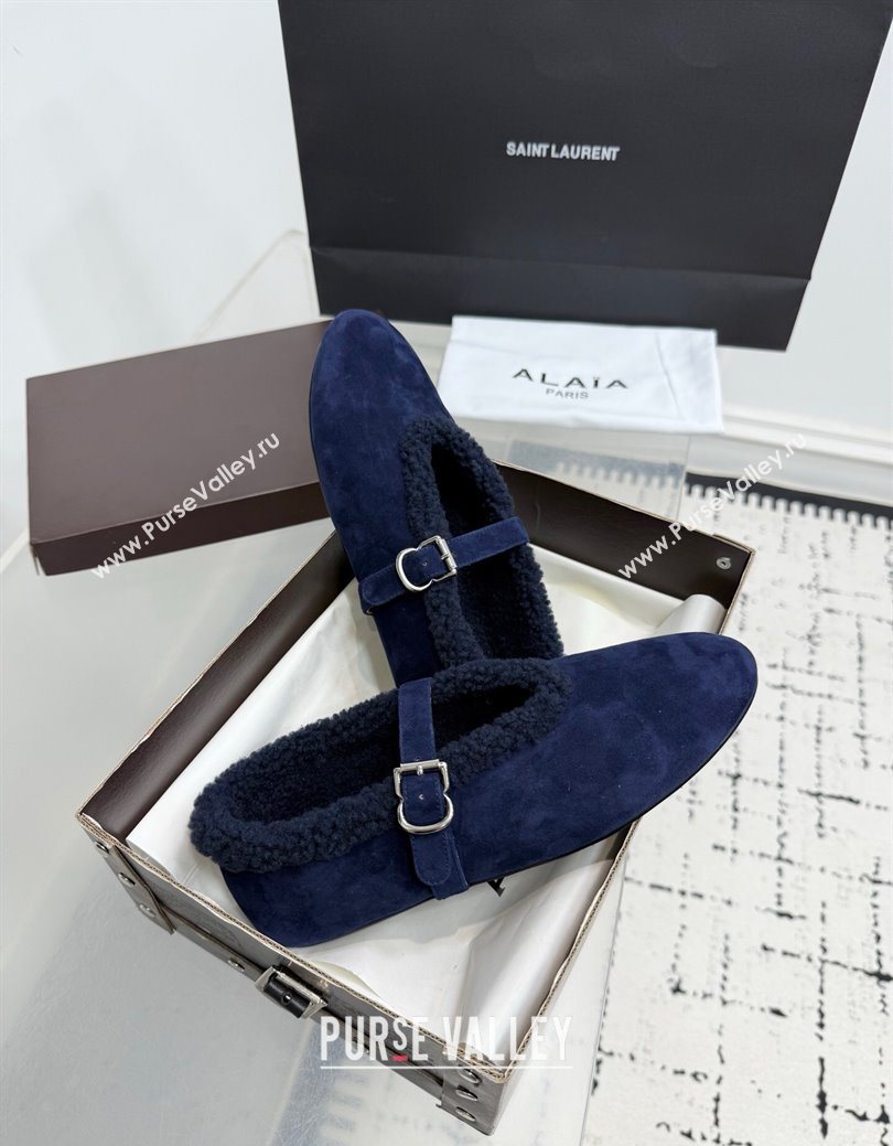 Alaia Ballet Flats in Suede and Shearling Navy Blue 2025 AL102901 (KER-251029101)