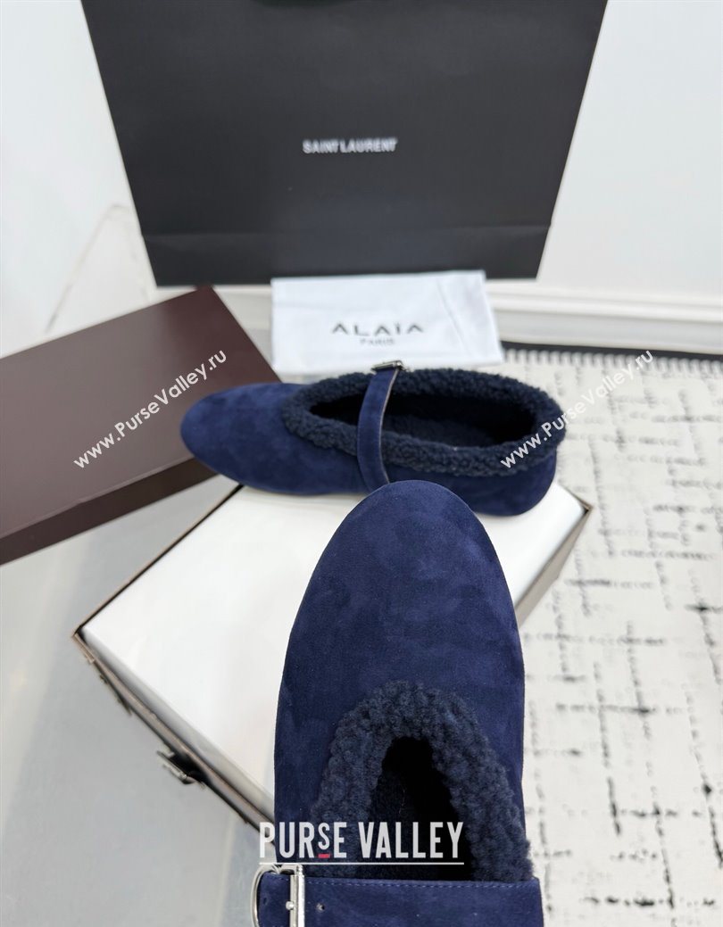 Alaia Ballet Flats in Suede and Shearling Navy Blue 2025 AL102901 (KER-251029101)