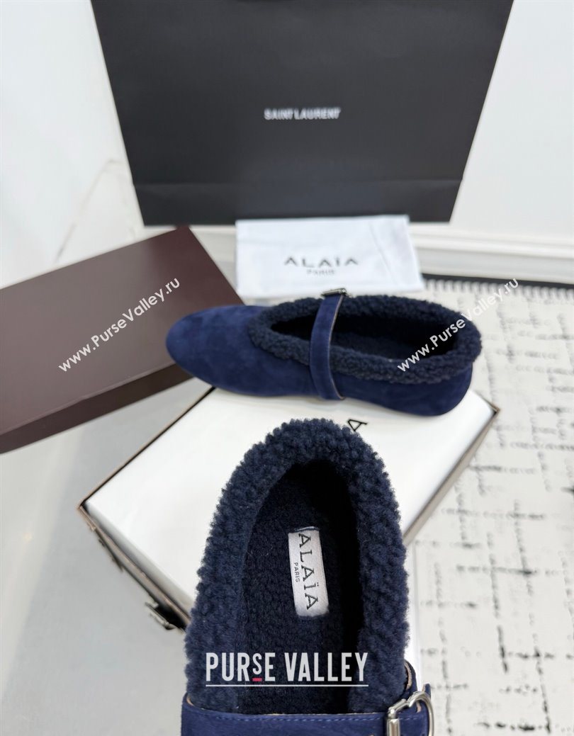 Alaia Ballet Flats in Suede and Shearling Navy Blue 2025 AL102901 (KER-251029101)