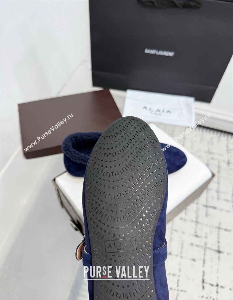 Alaia Ballet Flats in Suede and Shearling Navy Blue 2025 AL102901 (KER-251029101)