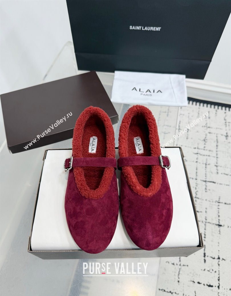 Alaia Ballet Flats in Suede and Shearling Red 2025 AL102901 (KER-251029102)